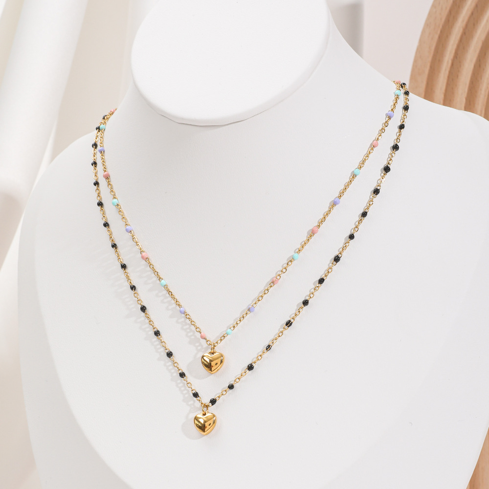 6g Weight Pendant Necklace Classification 1 Piece Quantity Daily, Street Occasion Stainless Steel, Titanium Steel Material Heart Shape Pattern Women's Gender Enamel, Plating Design Simple Style Style Simple Style Heart Shape Stainless Steel Titanium Steel Enamel Plating Pendant Necklace 14