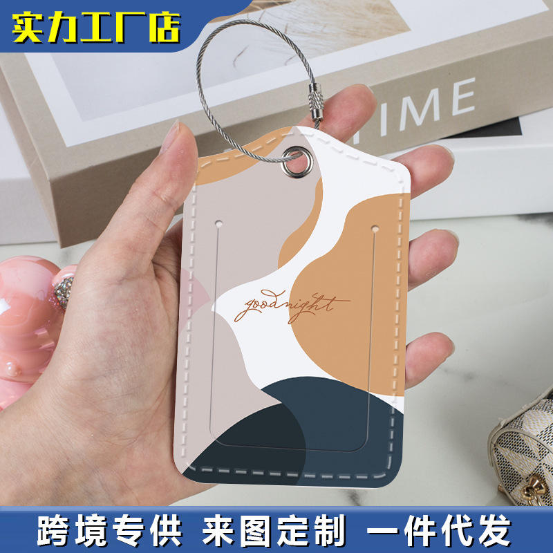 Tiktok Lychee Pattern Leather Temu Lanyard Boarding Pass Holder with Identification Card Luggage Tag Morandi Style