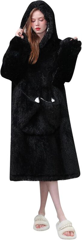 カスタマイズされたパーカーブランケット黒ぬいぐるみ新しいホームウェア怠惰なブランケットパーカー怠惰な厚いネグリジェ|undefined
