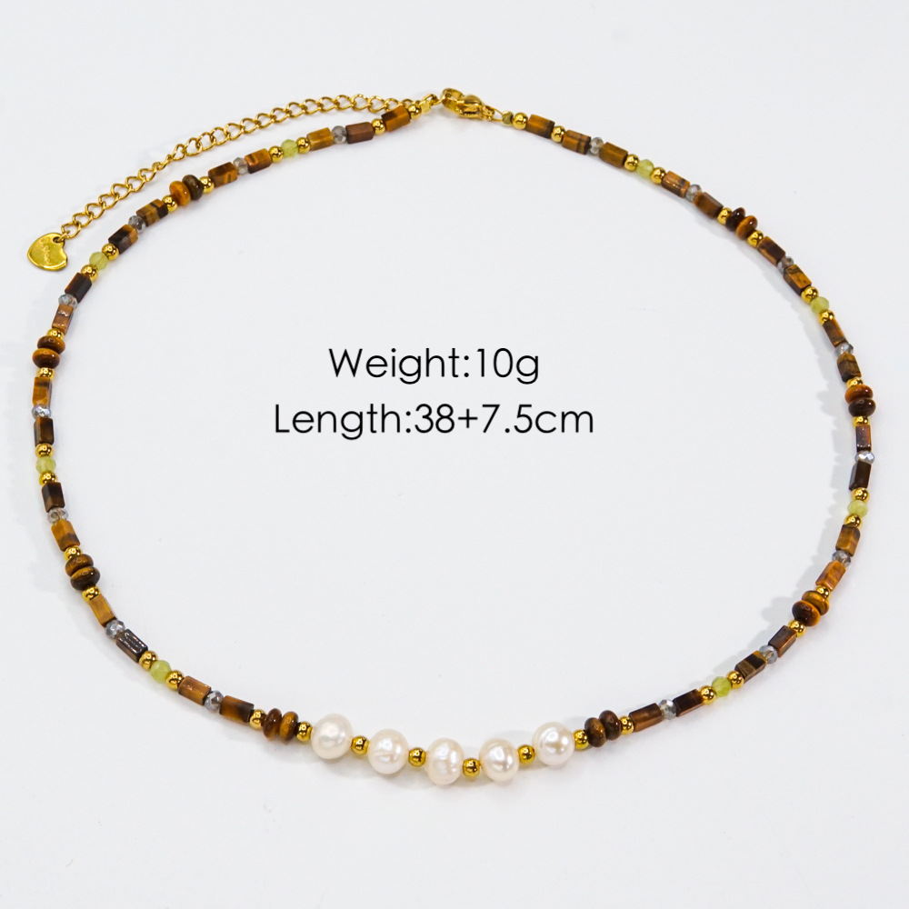 Simple Style Commute Round Natural Stone Freshwater Pearl Shell Beaded Plating Necklace display picture 5
