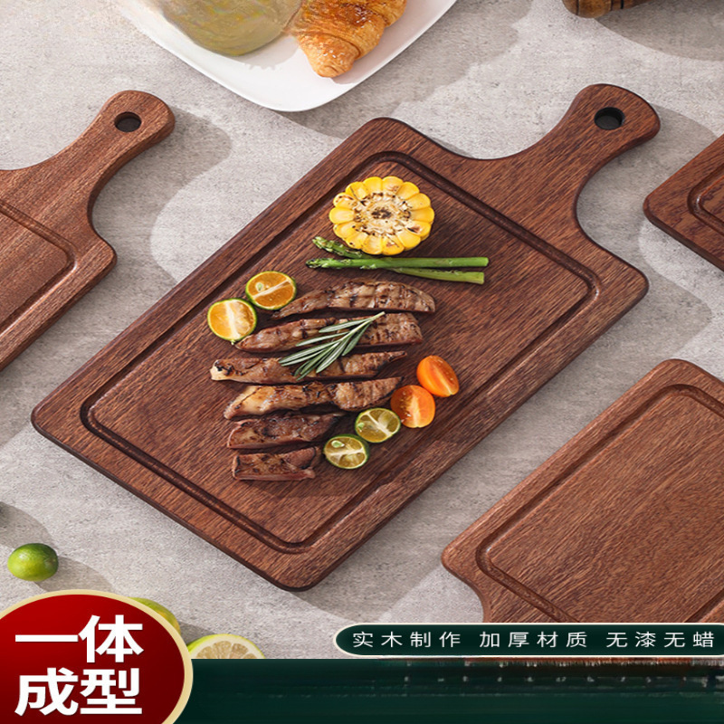 輸入牛肉ステーキプレート木製トレイ寿司プレート洋食レストラン木製ステーキプレート長方形パンまな板|undefined