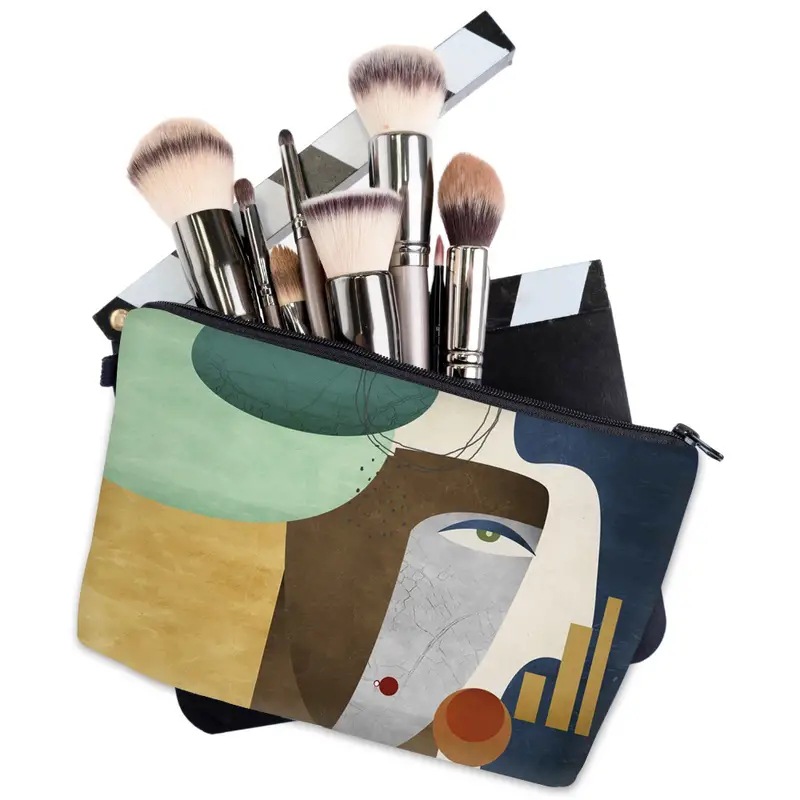 Transfronterizos Amazon Retro retrógrado pintura al óleo avatar lino impresión doble cara bolsa de maquillaje bolsa de almacenamiento para mujeres multifuncional