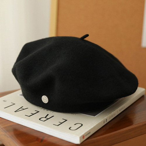 Black beret fashionable versatile classic bud hat British retro style newsboy hat trendy girls