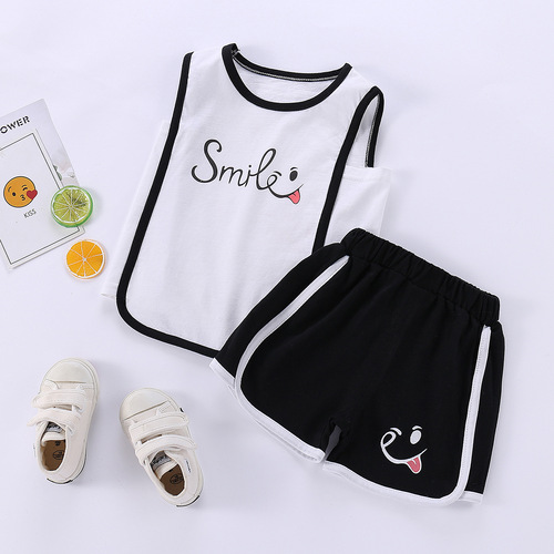 Children's vest suit pure cotton sleeveless top shorts children's clothing boys and girls baby casual fashion sports suspenders