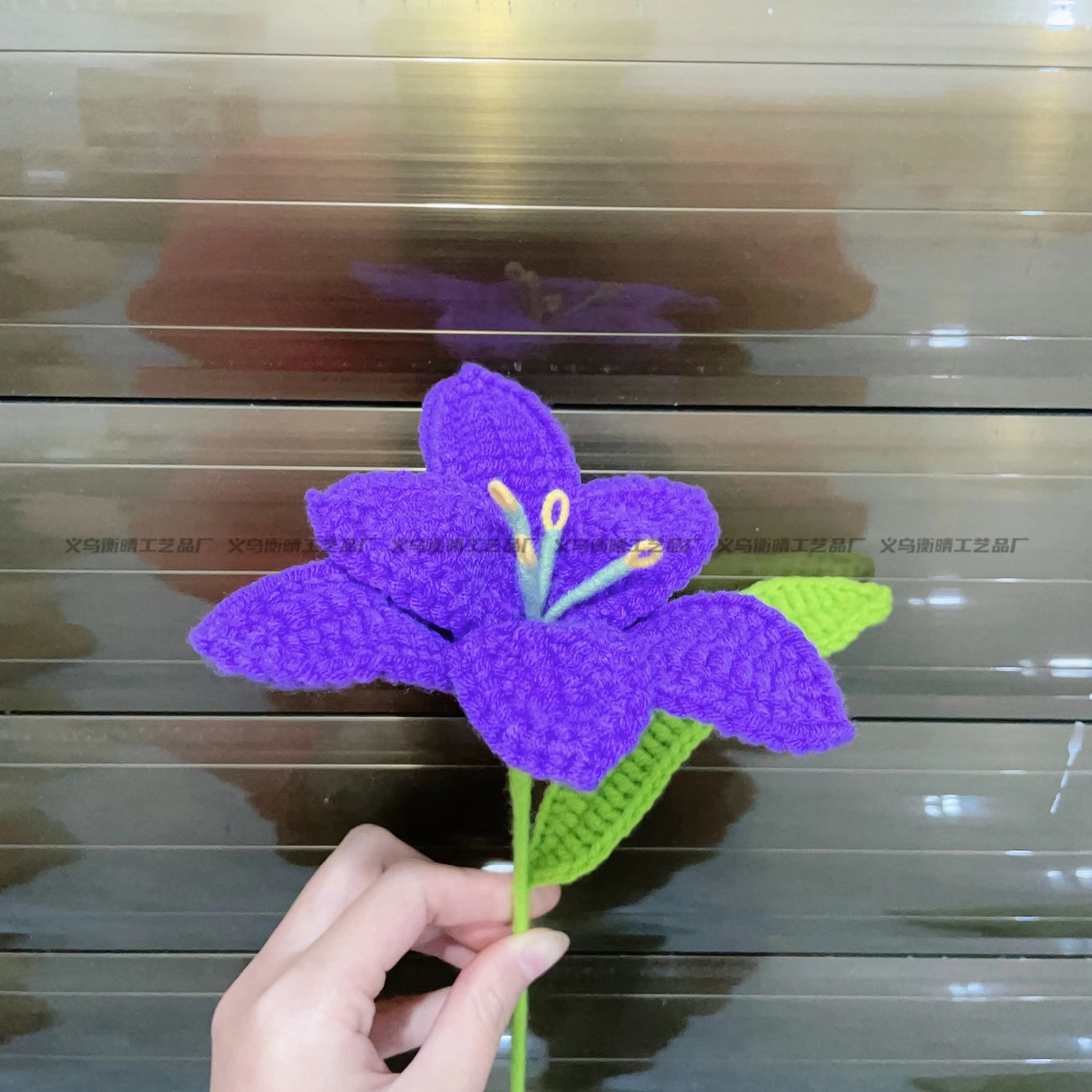 Lily tejido a mano acabado rosa Lily Tulip flor artificial lana ramo regalo