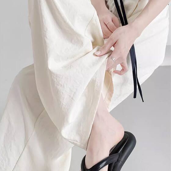 White Wide-leg Pants Women's Summer Thin Sports Pants Women's 2025 Loose Texture Contrast Ice Silk Straight Casual Pants
