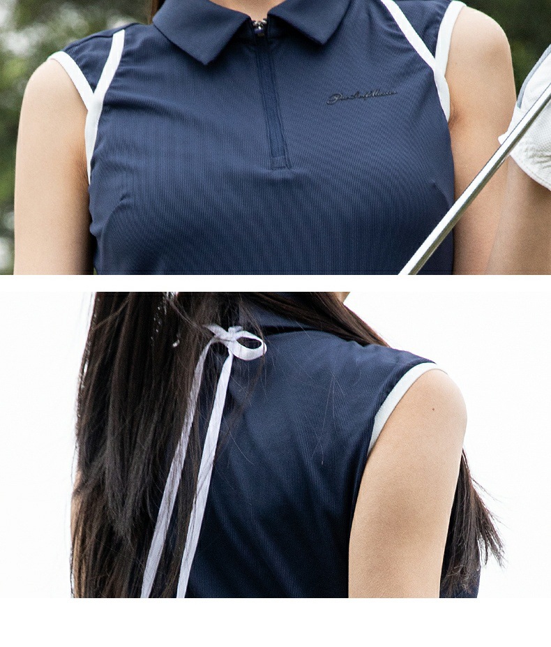 Áo vest golf nữ không tay phối quần short – bộ váy ngắn thể thao mùa xuân hè — YF786 Ice Crystal Blue Tops [thoáng khí không tay/đàn hồi cao và mềm mại/eo thon gọn], YF786 áo trắng [thoáng khí không tay/đàn hồi cao mềm mại/eo thon gọn], YF786 màu xanh nước ngoài [thoáng khí không tay/đàn hồi cao mềm mại/eo thon gọn] chi tiết 10