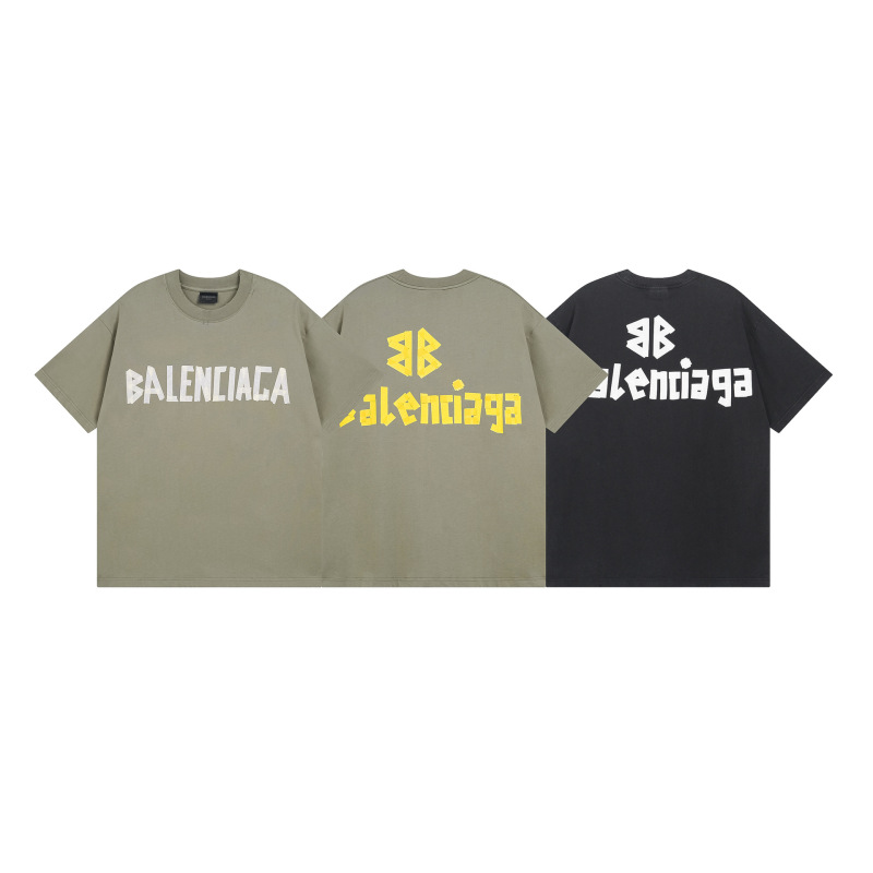 Paris B summer 25 new classic tape printing washed worn old loose short sleeve T-shirt cross-border generation