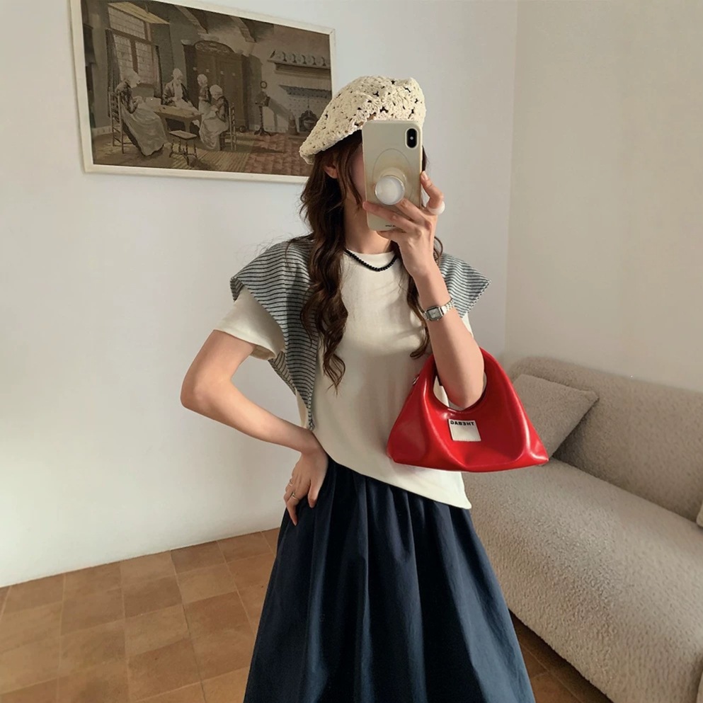High-Quality New Silk Wool Korean-Style Short-Sleeve Casual Fashion Simple T-Shirt Solid Color Slim-Fit Top for Women