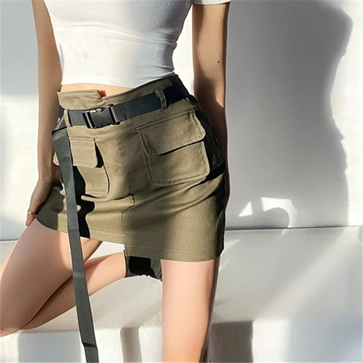 fashion pure color belt irregular short skirt NSHS29695