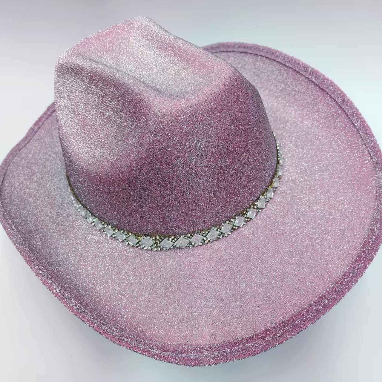 New Style Glass Fiber Cowboy Hat with Personalized Hoop and Diamond Decoration for Stage and Party Use