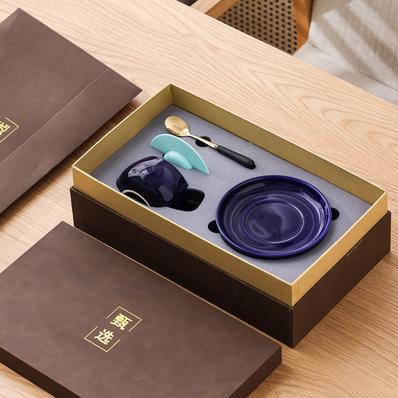 Taza de café en forma de tambor original Taza de moda retro Taza de agua Taza con platillo Cuchara Juego de caja de regalo al por mayor