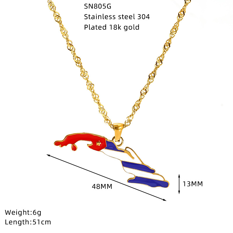 Wholesale Jewelry Hip-Hop Streetwear National Flag Map 304 Stainless Steel Enamel Pendant Necklace Singapore Chain display picture 1