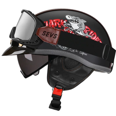 All-Season Motorcycle Half Helmet Electric Motorcycle, Motosiklet kaskı (dəbilqə) - yahei-shark-bully-tea-mirror-large-frame-goggles-m