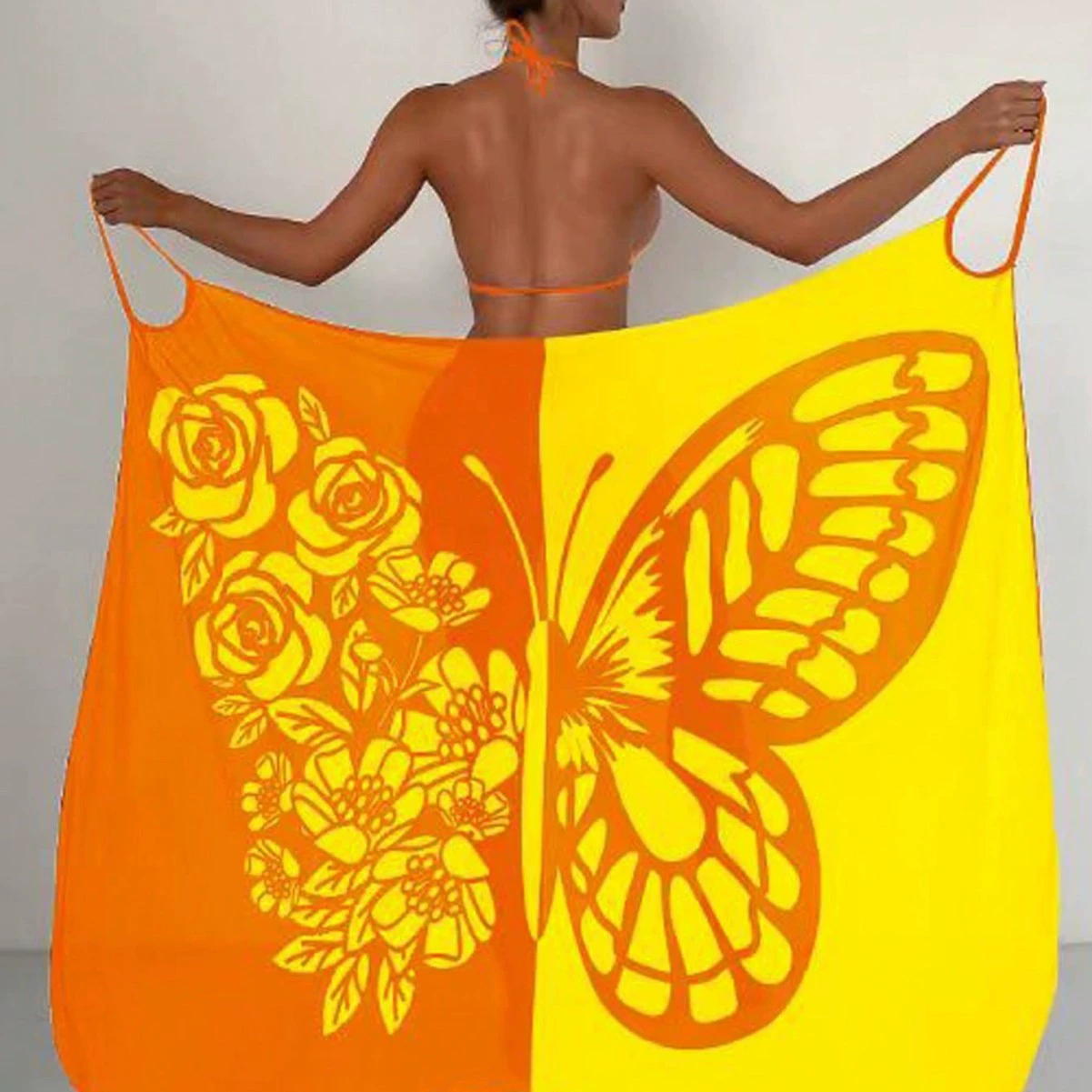 2024 пляжное полотенце для кросс-граничной торговли, европейское и американское бикини, пляжный купальник, фиксированная версия с бабочкой, сетчатая юбка