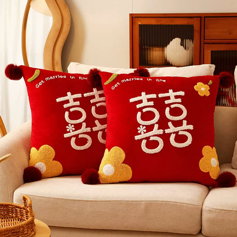 Свадебные подушки Пара праздничных красных подушек для гостей диван для новобрачных подушки для свадебных украшений