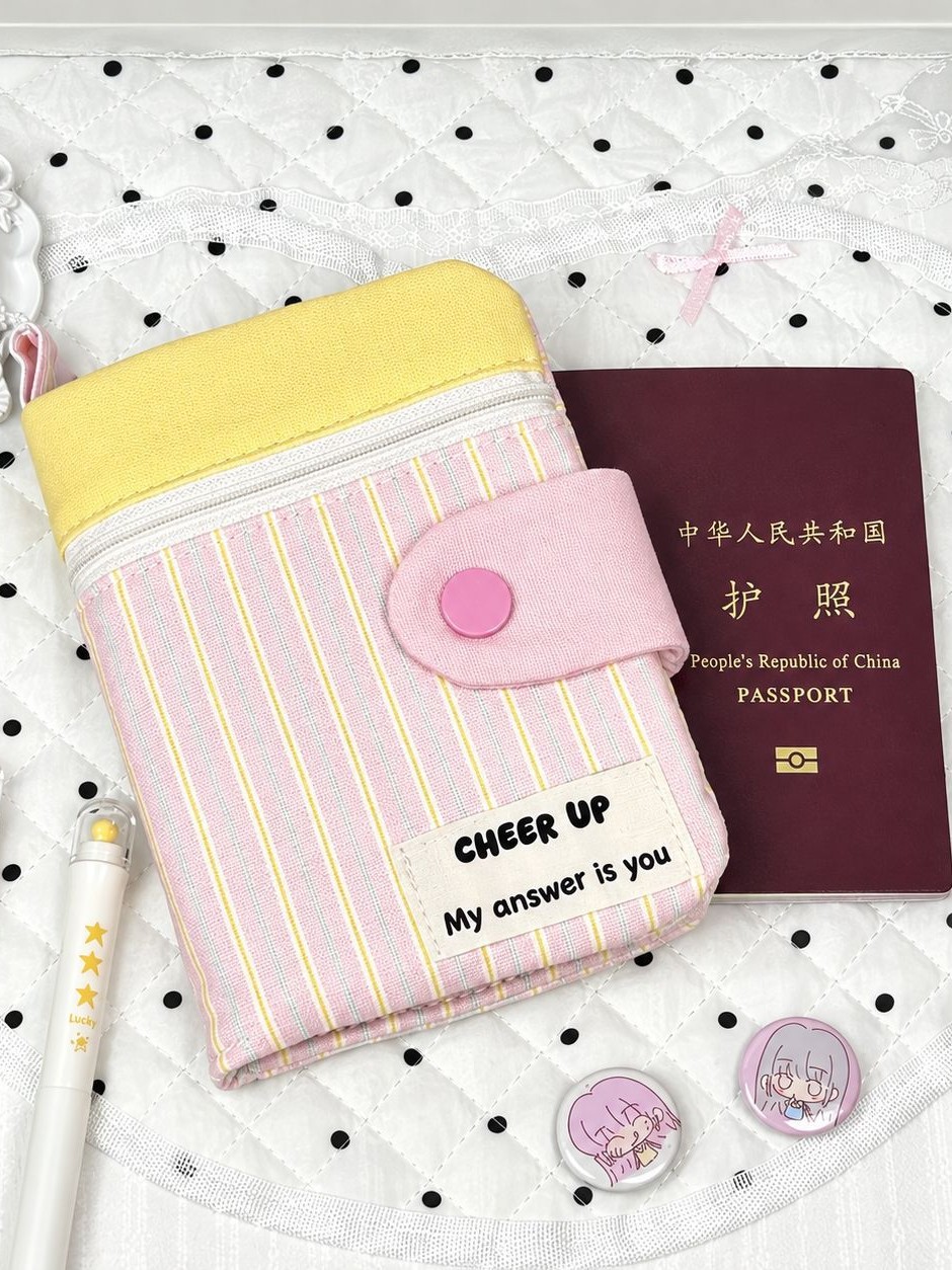 Korean-style striped fabric passport wallet multifunctional