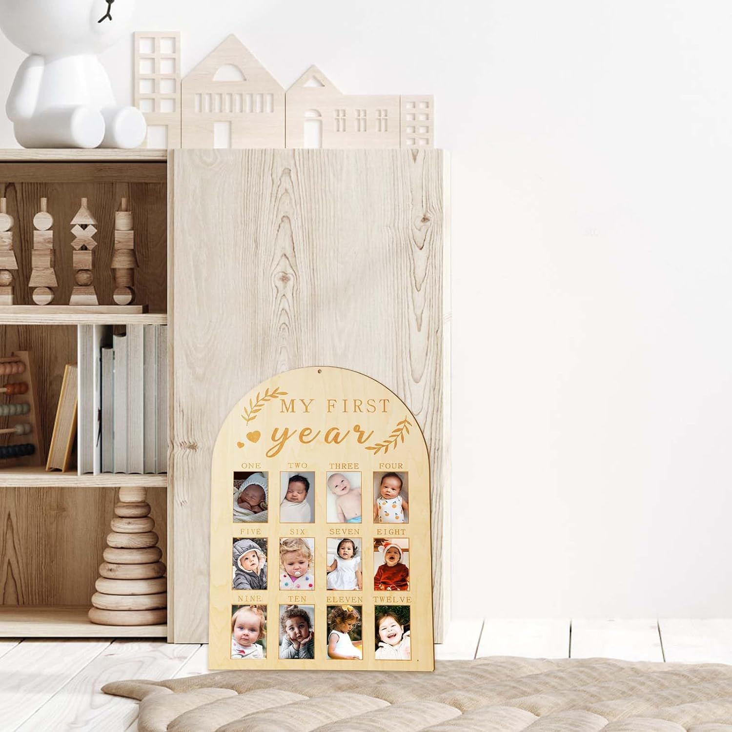 Recién nacido Primer año hito marco de fotos bebé de madera marco de fotos conmemorativo recién nacido tarjeta mensual marco de fotos