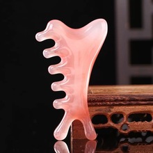 四合一按摩梳粉色经络梳树脂檀木头皮按摩梳子头部疏通按摩器批发