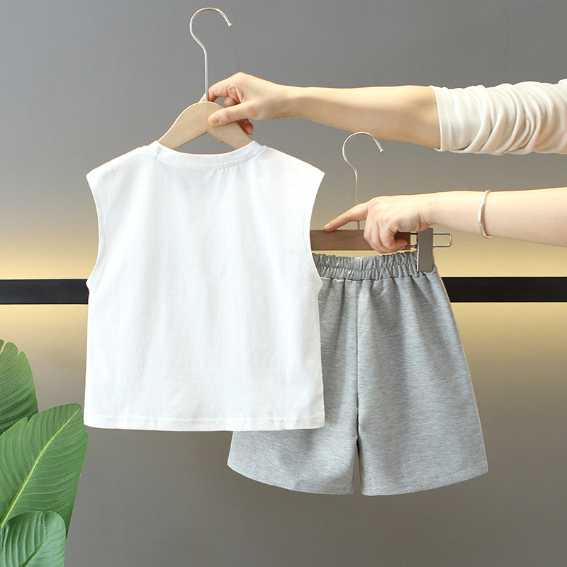 7870 traje de verano para niños 2025 nuevo chaleco casual para niños bebé guapo y fresco traje de dos piezas de verano