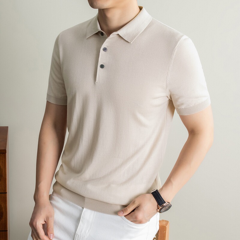 Brand Tencel Lyocell Knitwear Men's Summer Business Casual Middle-Aged Dad's Top Non-Iron Mulberry Silk T-Shirt Brand Tencel Lyocell Knitwear Men's Summer Business Casual Middle-Aged Dad's Top Non-Iron Mulberry Silk T-Shirt