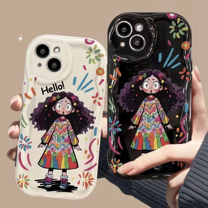 涂鸦女孩适用OPPORENO6/5PRO手机壳个性VIVOX90/80PRO全包款小米