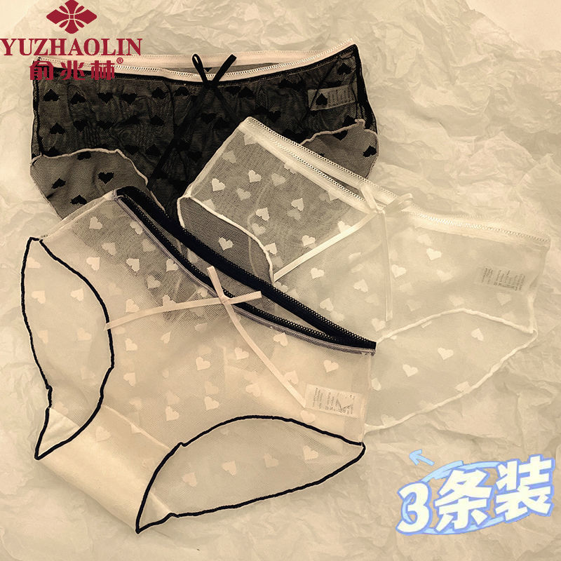 蕾丝内裤女无痕透气棉裆透明性感甜美爱心中腰三角裤头薄