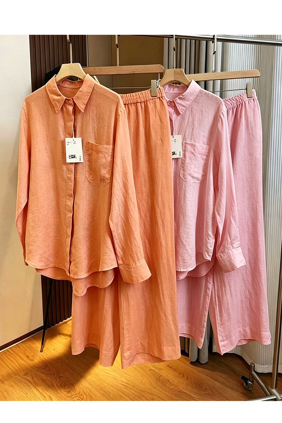 Women's Cotton Linen Shirt Set Korean Style Lightweight Loose Sun Protective Top And Wide Leg Pants Two Piece Fashionable Youthful Clothing_ecoleips.com
