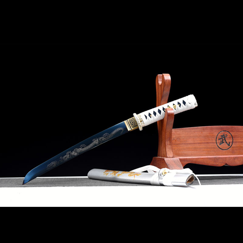 龙泉市刀剑高锰钢烤蓝一体短刀跨境批发刀剑防身冷兵器收藏未开刃