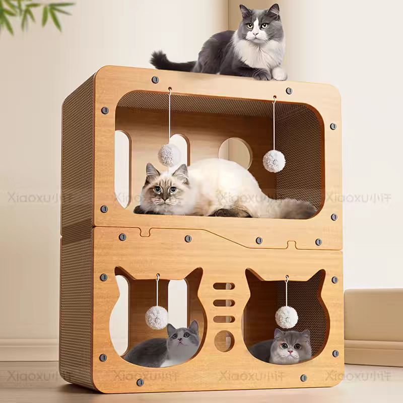猫抓板胡桃木立式猫爪沙发耐磨不瓦楞纸猫玩具猫屋别墅编猫窝|undefined