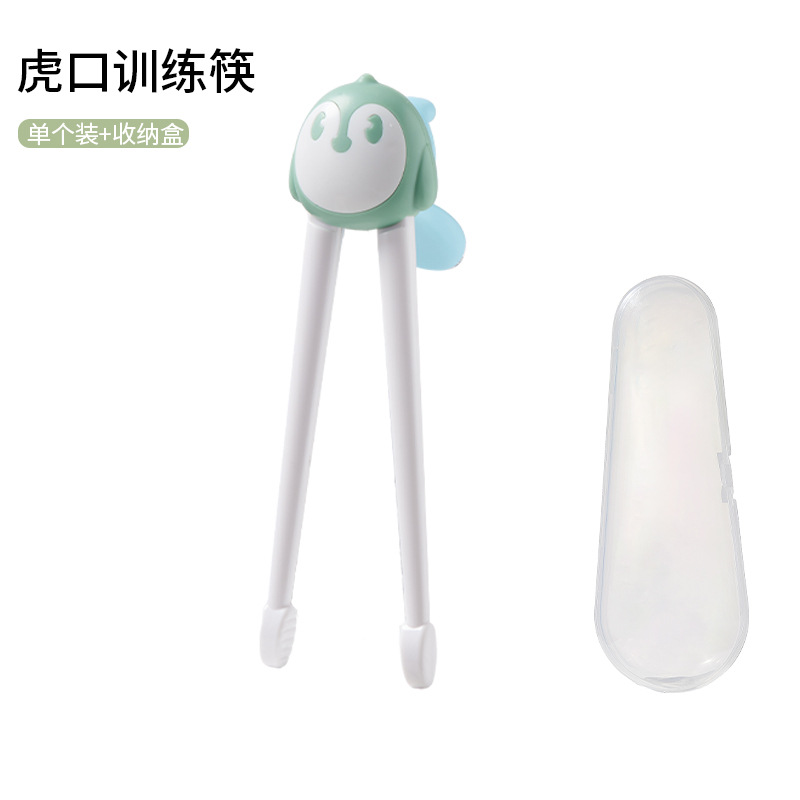 펭귄 녹색 젓가락 + 젓가락 상자