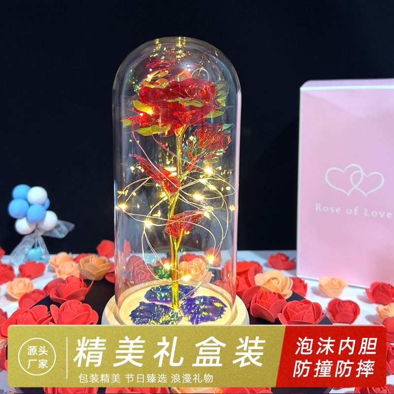 Cúpula de cristal con flor preservada 520, rosa del Día de San Valentín, adorno de linterna, regalo de Navidad, decoración de puesto de bodas, pequeño regalo