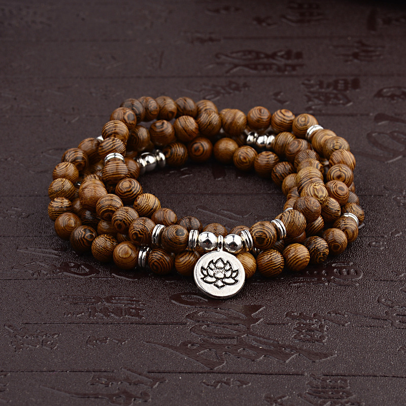 Wooden Beads Chicken Wing Wood Bracelet for Men and Women Stacked Multi-Layer Bracelet Buddha Pendant Retro Bracelet 108 Beaded Wooden Beads Bracelet