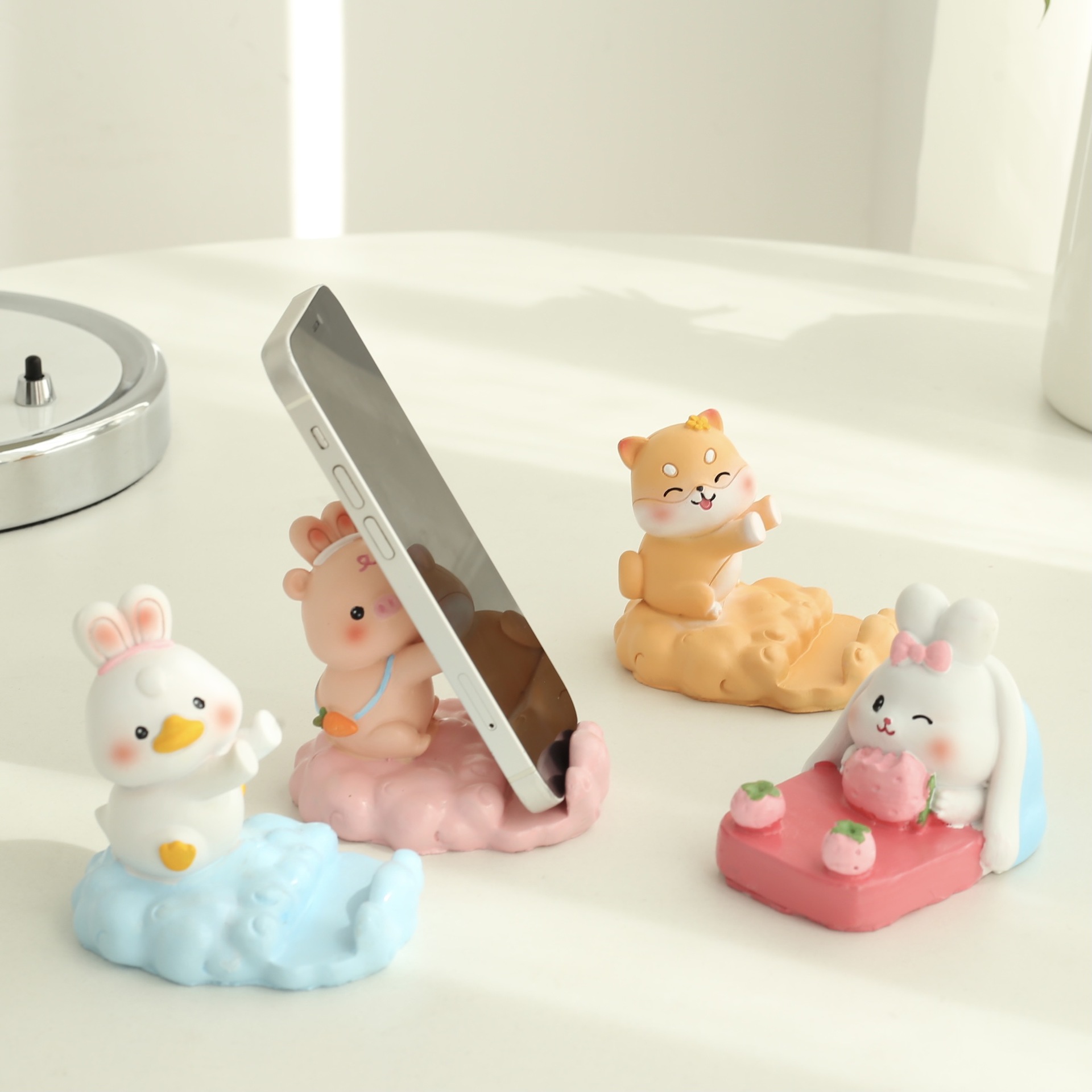 创意兔子猪手机支架小动物摆件卧室客厅寝室装饰卡通手机支架