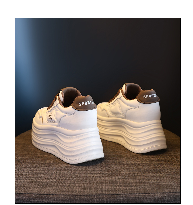 Giày sneaker nữ đế xuồng tăng chiều cao, đế dày 8 cm, phong cách thể thao — Màu nâu chi tiết 20