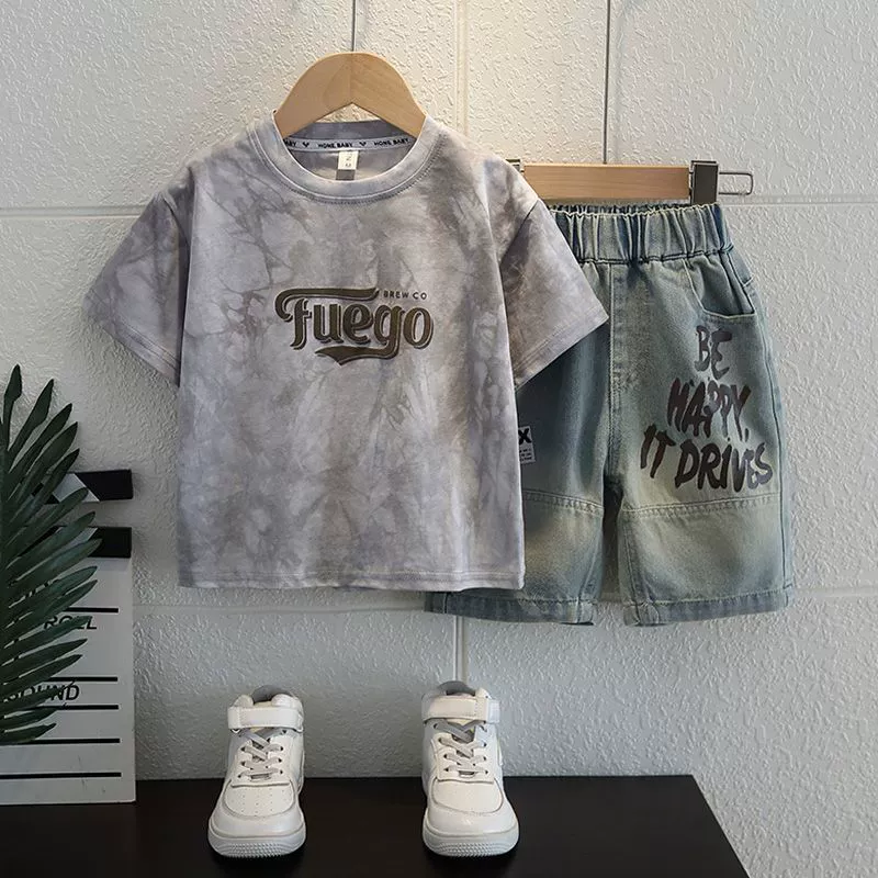 Summer clothing, set, summer short sleeve T-shirt for boys, western style, for teenagers