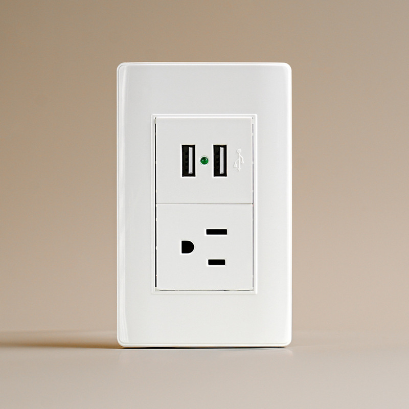 South American series PC panel USB charging socket 118*72 American three-hole with double TypeA wall socket