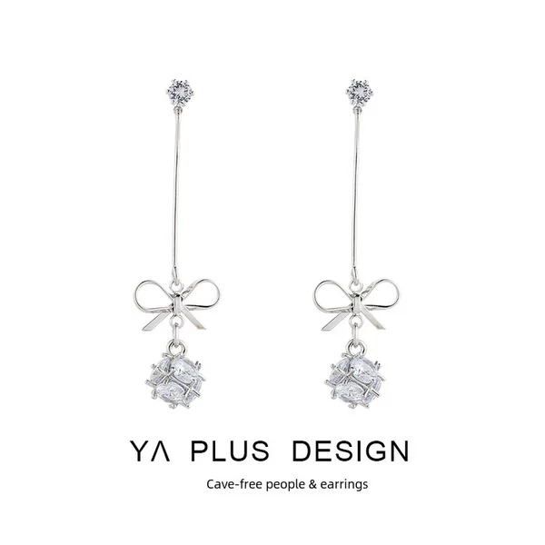 Long Bow Earrings High-end Light Luxury Elegant Simple Zircon Earrings Earrings Earrings Mosquito Incense Plate Ear Clip