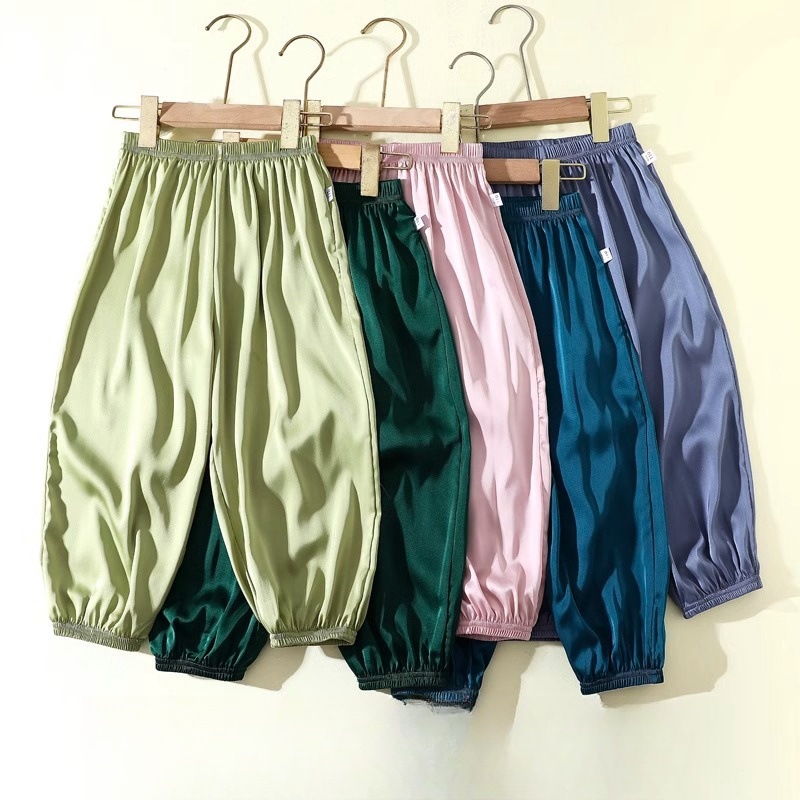 Children's Ice Silk Girls' Satin Anti-mosquito Pants Summer Thin Baby's Bloomers Middle and Large Children's Casual Pants for Boys