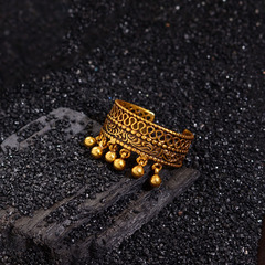 輕奢古金圓珠流蘇鏤空戒指女輕奢小眾設計感豆豆蕾絲開口指環批發