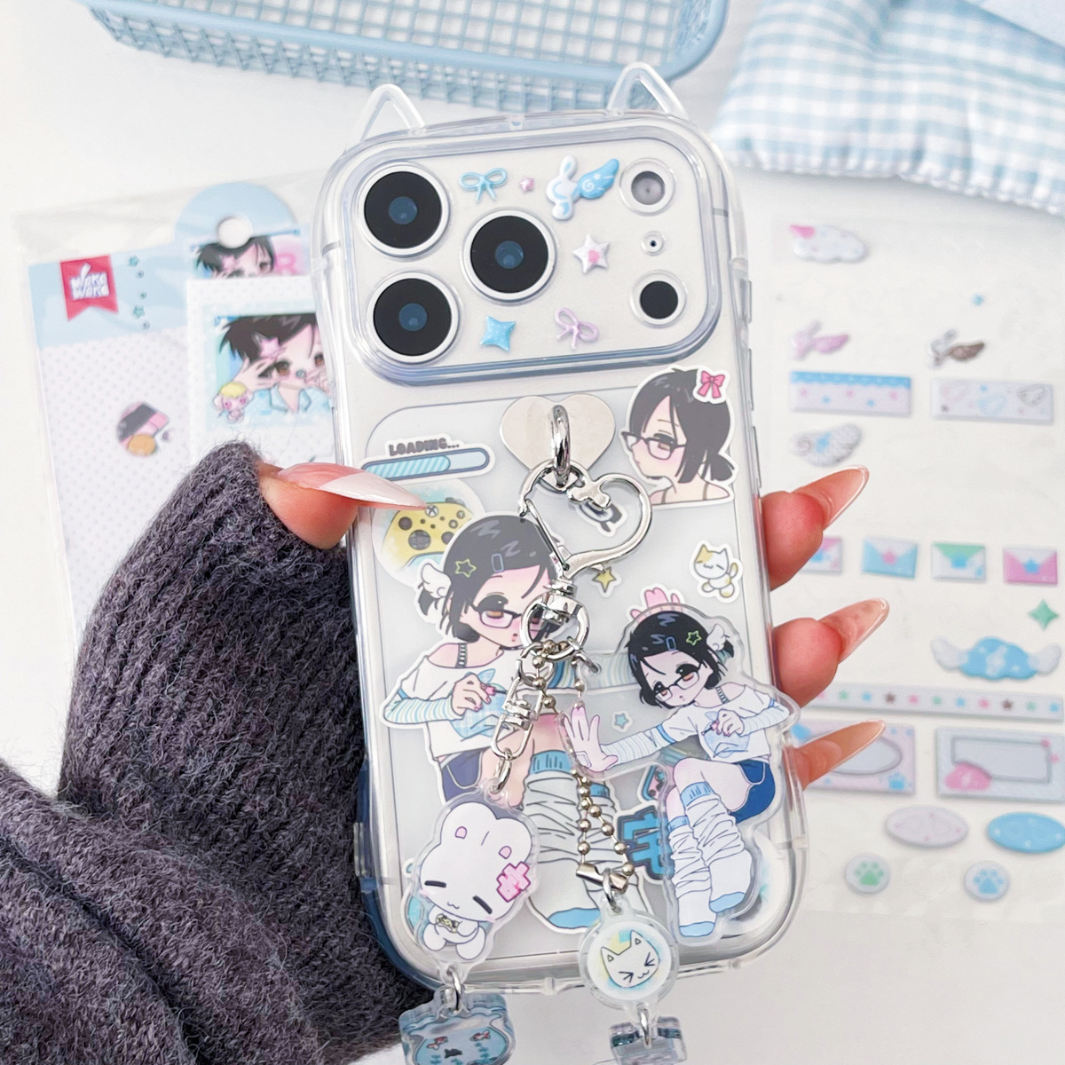 Acrylic Pendant DIY Mobile Phone Case Set Y2K Style Original Gushell Cat 17Pro