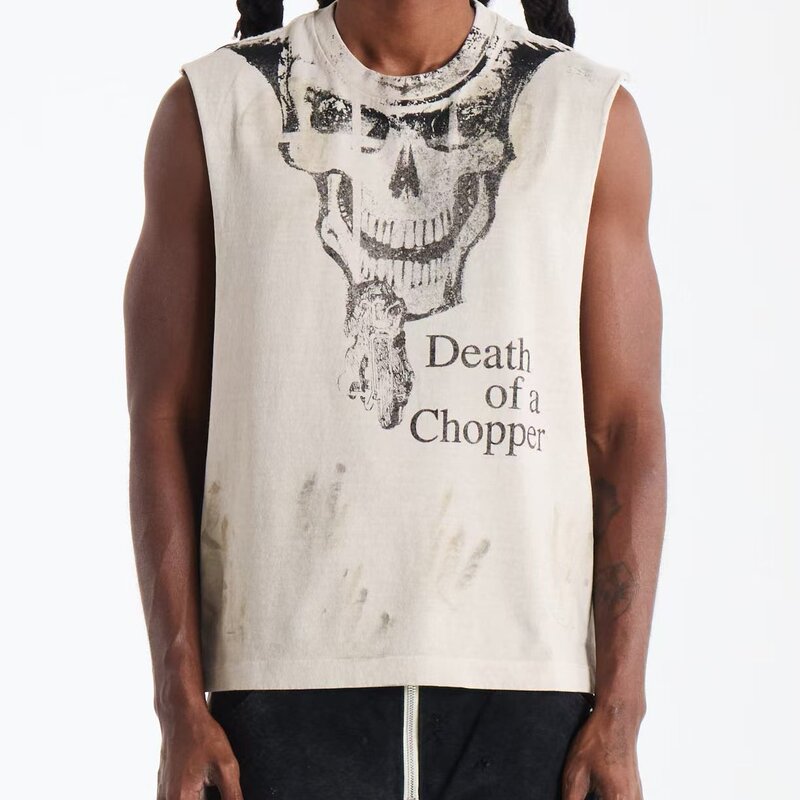 Hip-Hop Street Vintage Secret Helicopter Tank Death Destruction Washed Sleeveless Vest T-Shirt Unisex Trendy Hip-Hop Street Vintage Secret Helicopter Tank Death Destruction Washed Sleeveless Vest T-Shirt Unisex Trendy