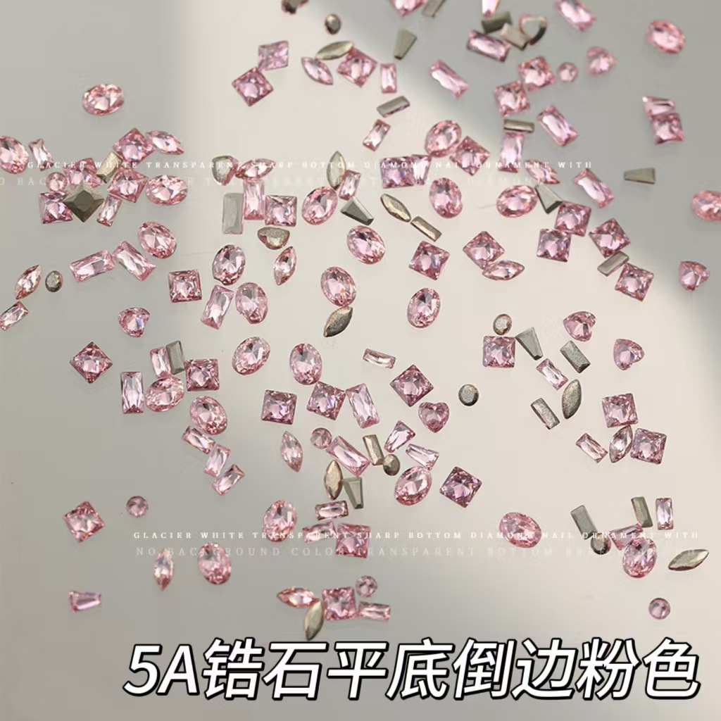 Light Pink 5A Zircon Mini Flat-Bottomed Beveled Irregular-Shaped Nail Art Rhinestones DIY Nail Decorations Macaron Nail Art Accessories