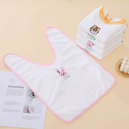 Cute Embroidered Coralline Fleece Children's Washcloth Soft and Absorbent Cartoon Baby Bib Multifunctional Face Towel