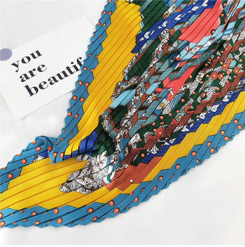 45g Weight Silk Scarf Classification Travel Occasion Silk Material Unisex Gender Sweet Style Khaki, Grey, White, Red, Green, Blue, Yellow, Black Color Korean Pleated Silk Square Scarf 无
