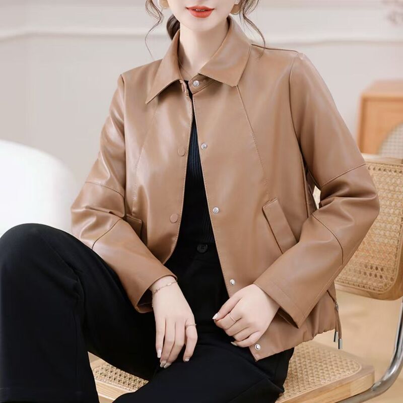 Brand Clearance Haining Genuine Leather Jacket Autumn New Spring and Autumn Women's Slim Versatile Leather Jacket Coat 407