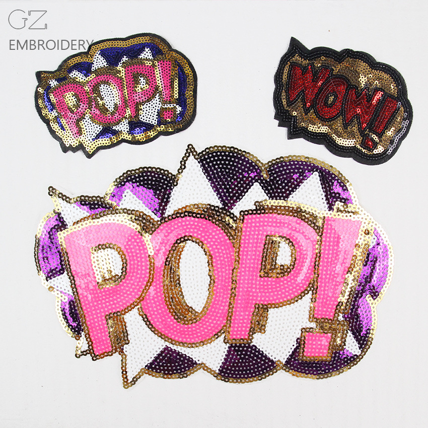 电脑绣花pop爆炸亮片绣跨境热卖布贴羽绒服裤子DIY装饰补丁贴