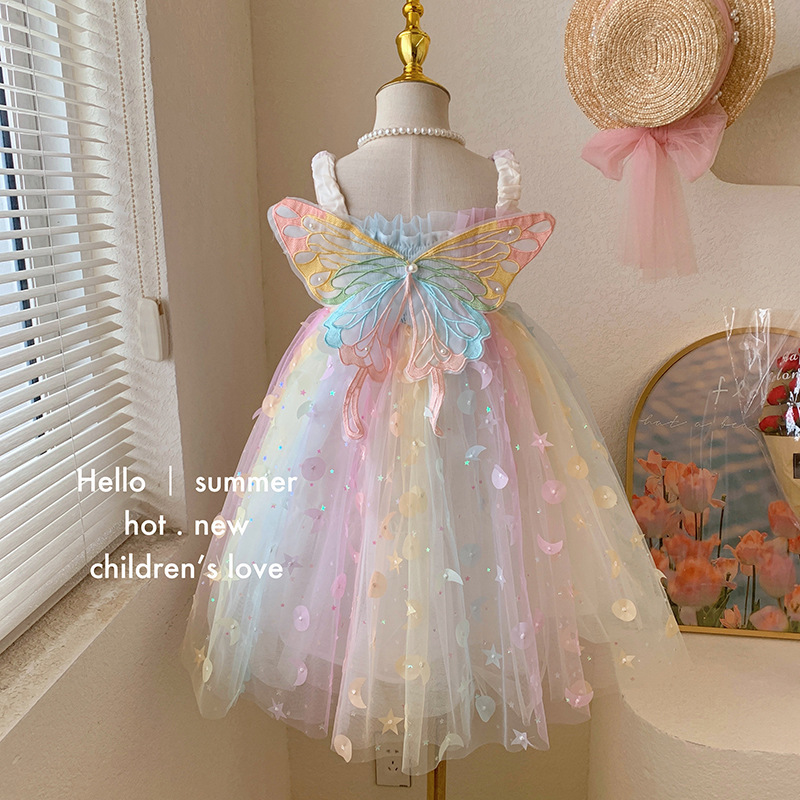Blue Town 2026 Summer New Style Kidsren's Fantasy Elf Butterfly Rainbow Skirt Baby Suspender Princess Dress Blue Town 2026 Summer New Style Kidsren's Fantasy Elf Butterfly Rainbow Skirt Baby Suspender Princess Dress