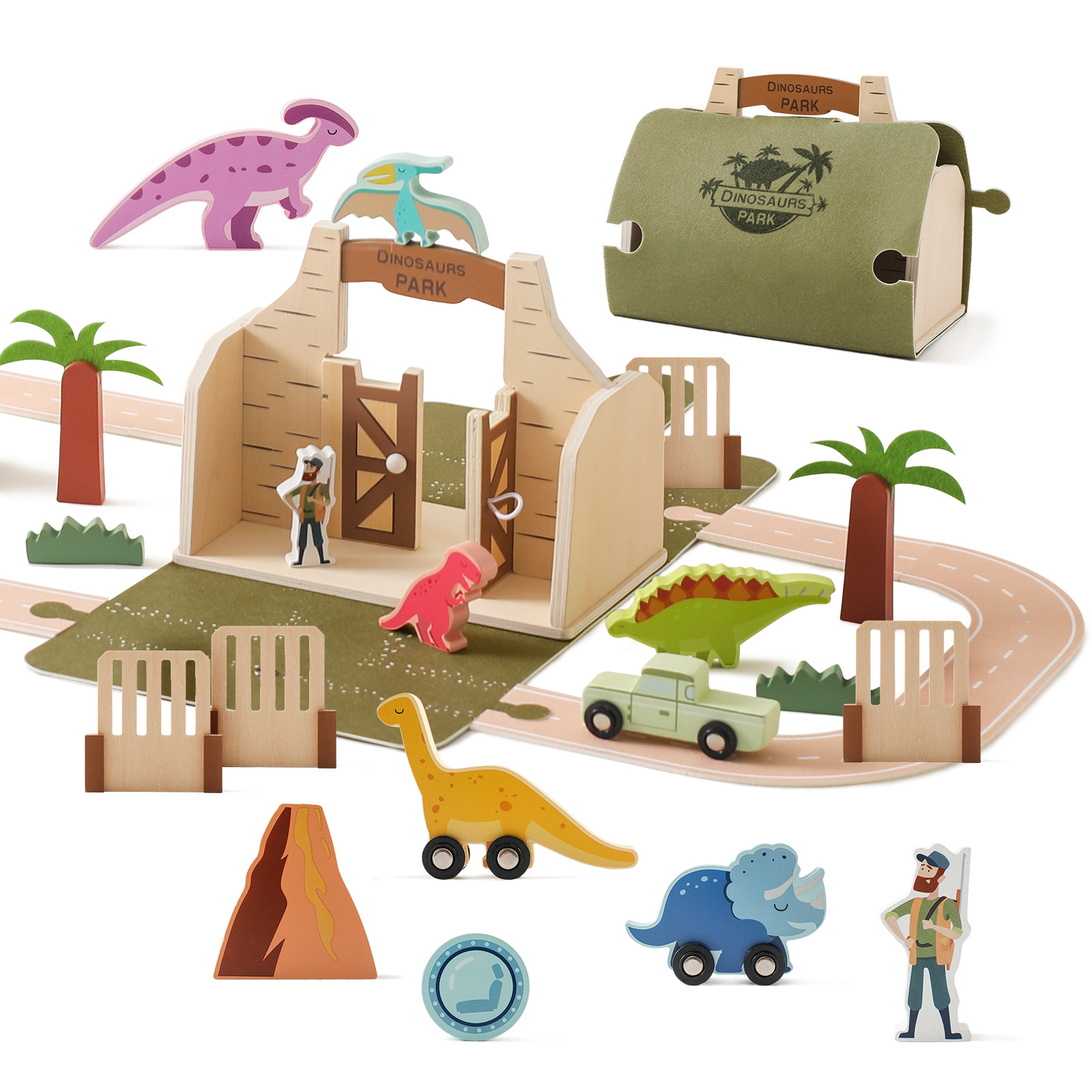 Juego de Juguetes de Pista de Animales de Madera Multifuncional Educativo para Niños