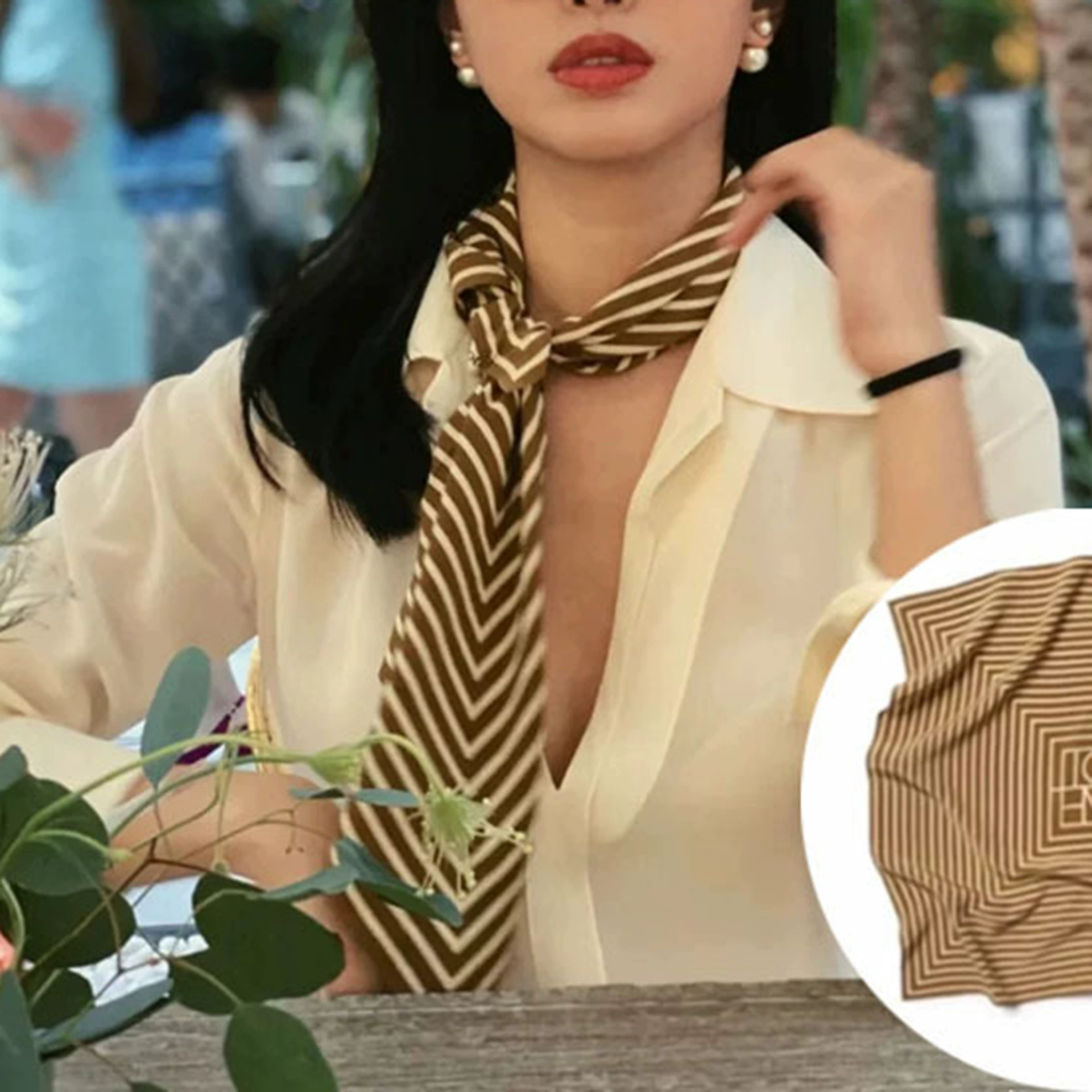 Шарф, косынка, городской стиль, стиль Chanel, простой и элегантный дизайн, корейский стиль